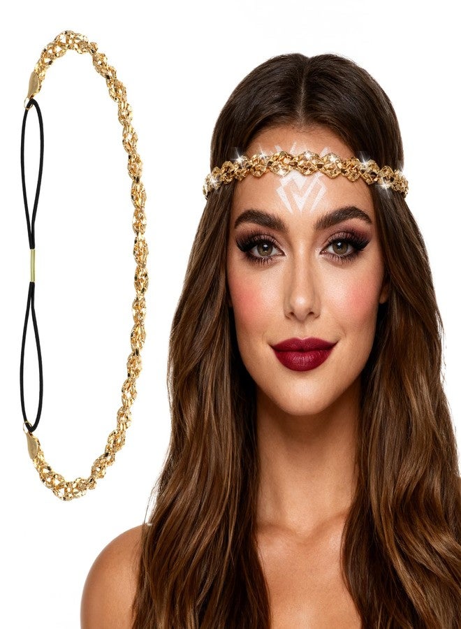 طوق رأس معدني مرن من تويرونا، أطواق شعر ذهبية مرنة مرصعة بأحجار الراين للنساء، قطعة رأس معدنية لامعة مضفرة، إكسسوارات شعر زفاف عتيقة للنساء - Image 1